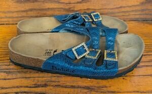 Birkenstock Betula Sandal Florida Blue Snake Animal Print BLING Womens 12 Men 10